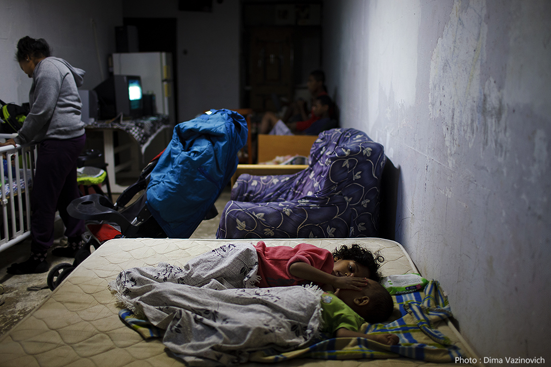Children sleeping in a bomb shelter in Ashkelon after 14 rockets hit the city that night. November 18.