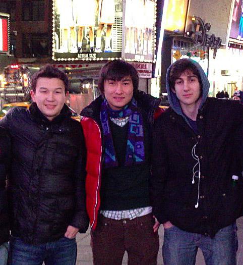 Tazhayakov (left), the 19-year-old Kadyrbayev (middle), and Marathon bomber Tsarnaev together in Times Square: