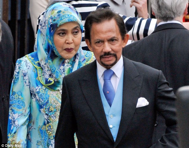 Sultan Hassanal Bolkiah, pictured with his wife at the wedding of the Duke and Duchess of Cambridge 