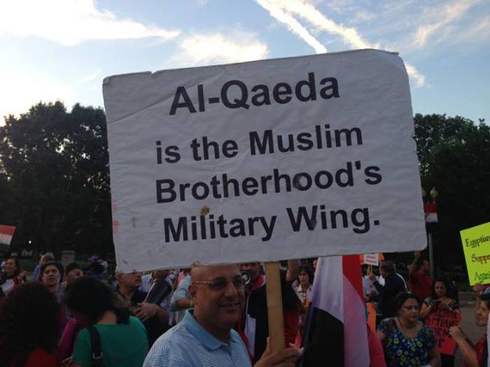 Sign seen at protest of Muslim Brotherhood in Egypt