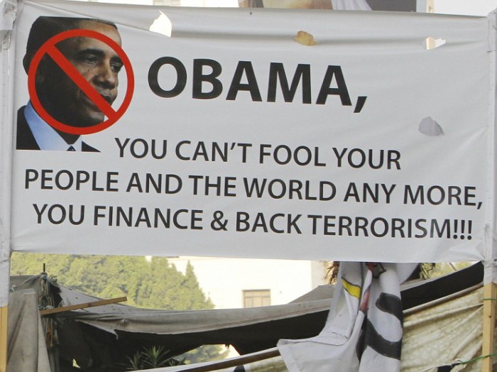 One of the many anti-Obama signs seen in Tahrir Square when tens of millions of Egyptians came out to demand the ouster of Mohamed Morsi