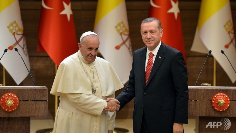Pope with Islamist president of Turkey, Recep Erdogan