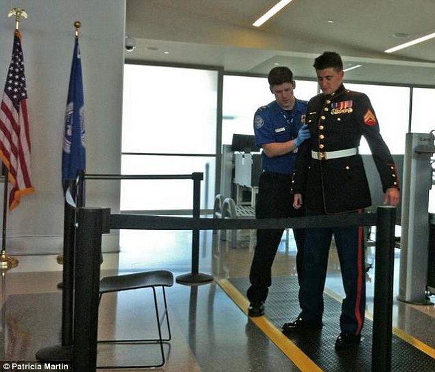 Wounded U.S. Marine and Iraq veteran was treated ‘shamefully’ because he couldn’t raise his injured arm and was ordered to take off dress uniform because it had ‘too much metal.’ 